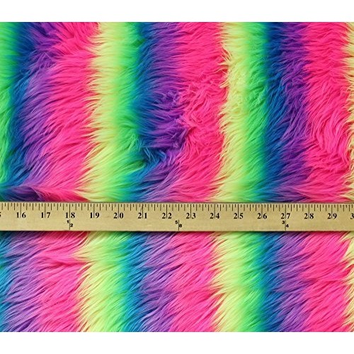 Faux Fur Fabric Long Pile NEON Rainbow / 60 Wide/Sold by The Yard